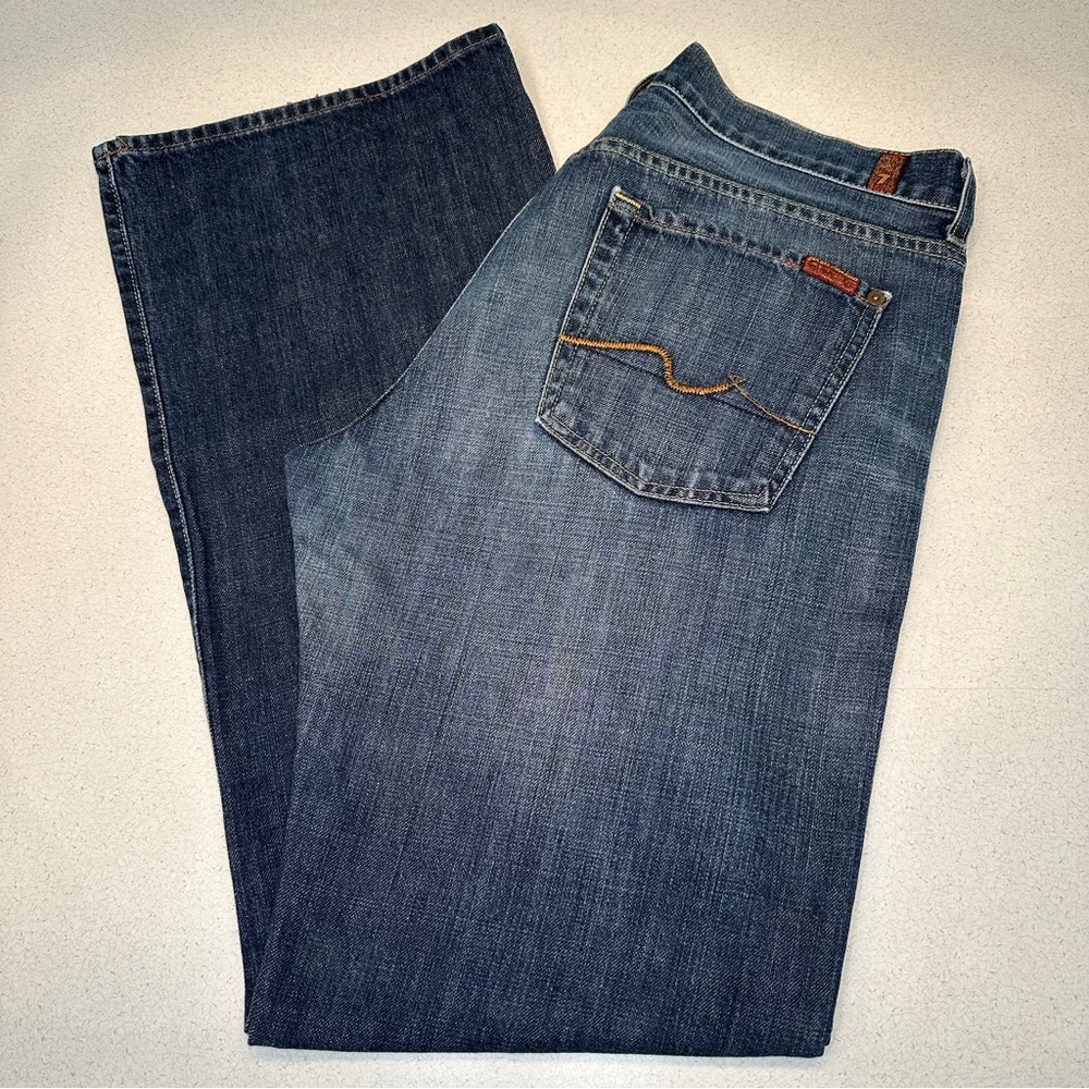 7 For All Mankind Relaxed Fit Button Fly Jeans Dark Blue Wash Women's Size 33